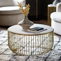 Rugby Marble Top Coffee Table - White, Gold Metal