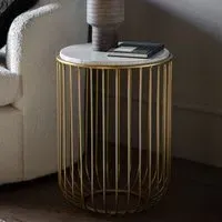 Rugby Marble Top Side Table - White, Gold Metal