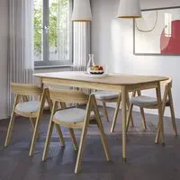 Rumbek Extendable Dining Table with 4 Chairs - Natural, Wood