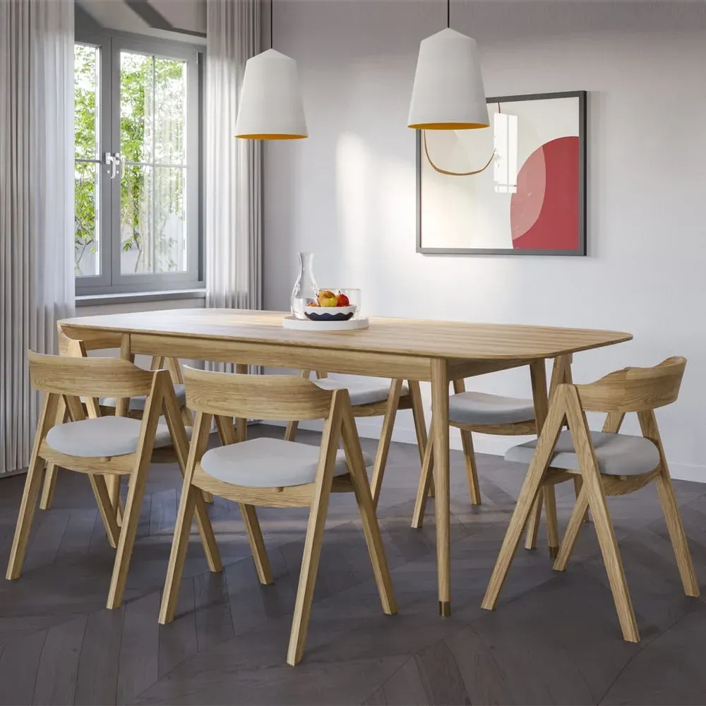 Rumbek Extendable Dining Table with 6 Chairs - Natural, Wood