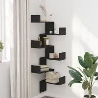 Ruston Corner Wall Shelf with 6 Shelves - Black, Engineered Wood