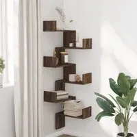Ruston Corner Wall Shelf with 6 Shelves - Brown, Engineered Wood