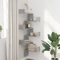 Ruston Corner Wall Shelf with 6 Shelves - Grey, Engineered Wood