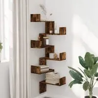 Ruston Corner Wall Shelf with 6 Shelves - Smoked Oak