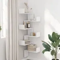 Ruston Corner Wall Shelf with 6 Shelves - White, Engineered Wood