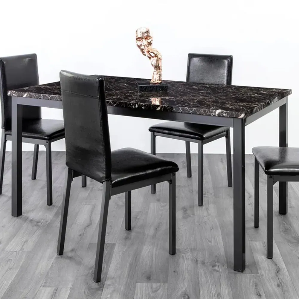 Ruston Large Gloss Dining Table - Wenge Marble Effect, MDF