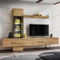 Ryan Entertainment Unit with LED Lights - Flagstaff Oak