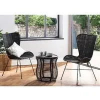 Rybnik Rattan Bistro Set with 2 Puqi Wing Chairs - Black