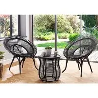 Rybnik Rattan Bistro Set with 2 Suzano Chairs - Black