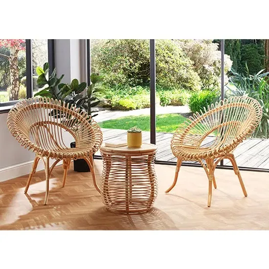 Rybnik Rattan Bistro Set with 2 Suzano Chairs - Natural