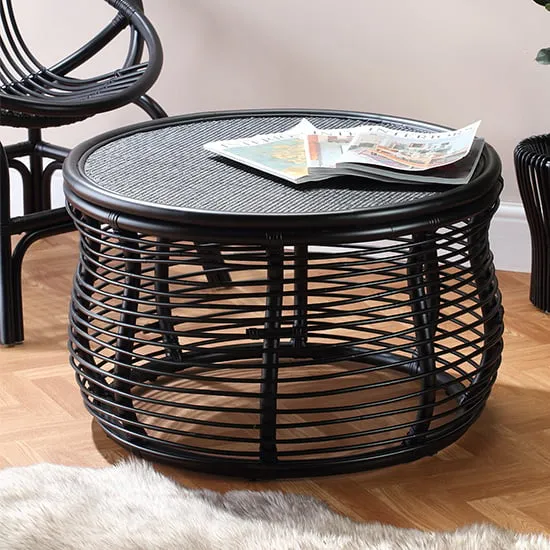 Rybnik Round Coffee Table - Black, Rattan