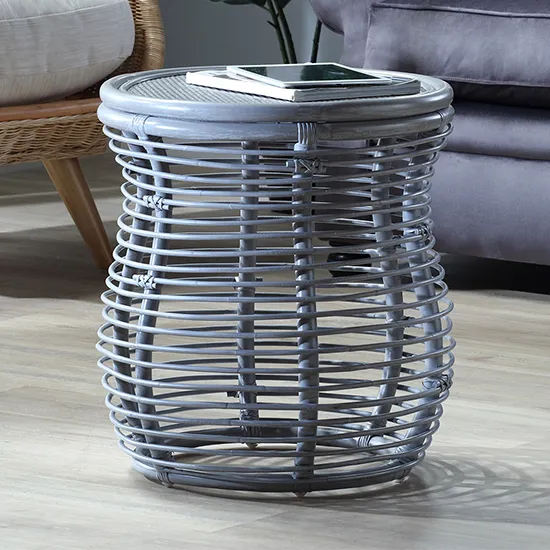 Rybnik Round Lamp Table - Grey, Rattan