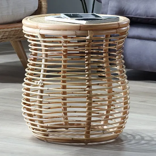 Rybnik Round Lamp Table - Natural, Rattan