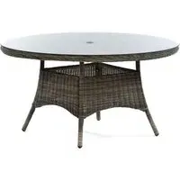 Ryker Large Round Dining Table with Glass Top - Brown, Rattan