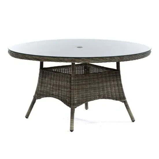 Ryker Large Round Dining Table with Glass Top - Brown, Rattan
