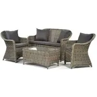 Ryker Rattan Lounge Sofa Set with Glass Coffee Table - Brown Grey