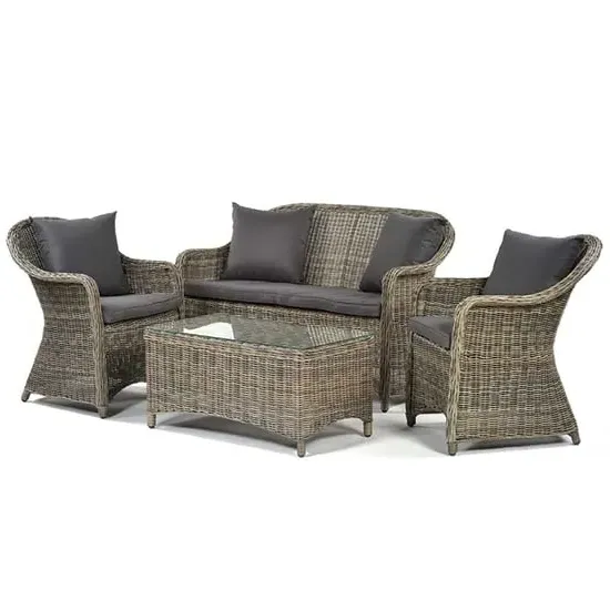 Ryker Rattan Lounge Sofa Set with Glass Coffee Table - Brown Grey