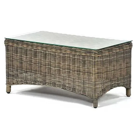 Ryker Rectangular Coffee Table with Glass Top - Brown, Rattan image
