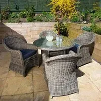 Ryker Round Dining Set with 4 Armchairs - Brown Grey, Rattan