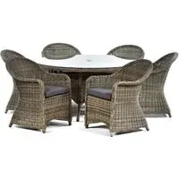 Ryker Round Dining Set with 6 Armchairs - Brown Grey, Rattan