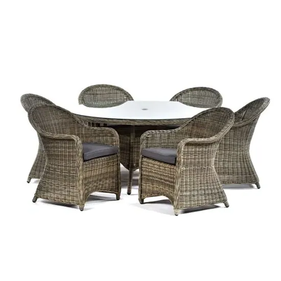 Ryker Round Dining Set with 6 Armchairs - Brown Grey, Rattan