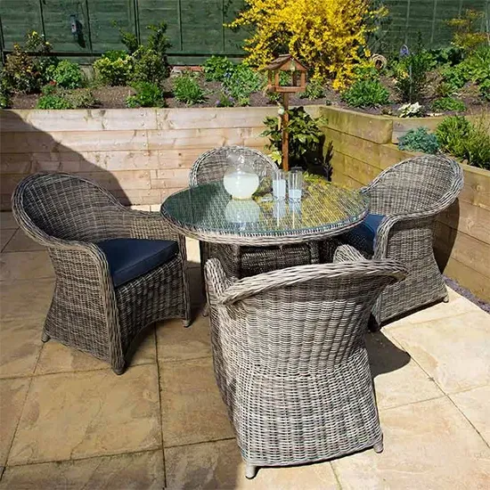 Ryker Round Outdoor Dining Table & 4 Armchairs - Brown Grey, Rattan product