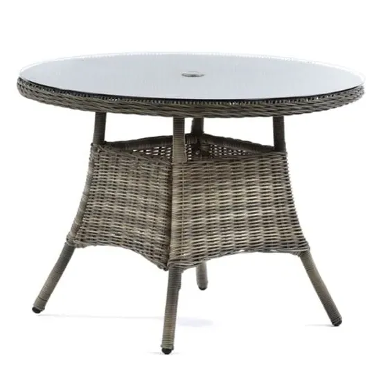 Ryker Small Round Dining Table with Glass Top - Brown, Rattan image