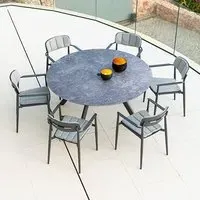 Rykon 1300mm Dining Set with 6 Armchairs - Grey, Glass