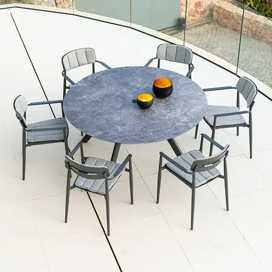 Rykon 1300mm Dining Set with 6 Armchairs - Grey, Glass