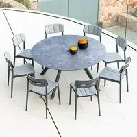 Rykon 1300mm Dining Set with 8 Armchairs - Grey, Glass