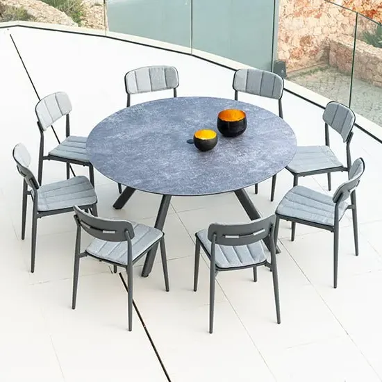 Rykon 1300mm Dining Set with 8 Armchairs - Grey, Glass