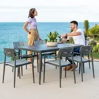 Rykon 1500mm Dining Set with 6 Armchairs - Grey, Glass