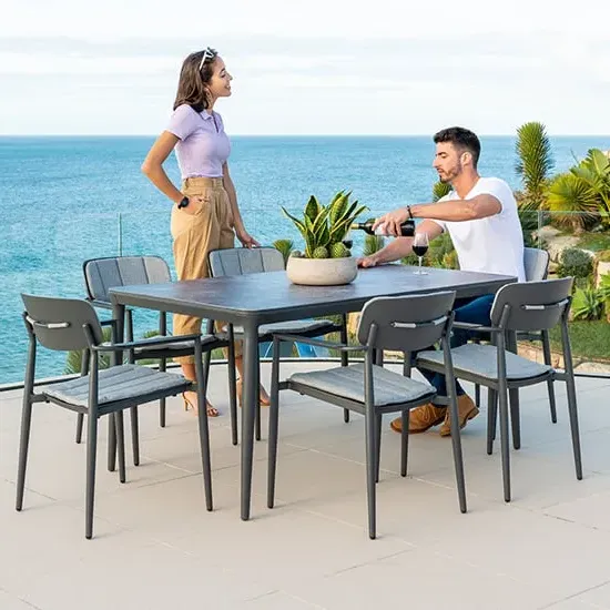 Rykon 1500mm Dining Set with 6 Armchairs - Grey, Glass