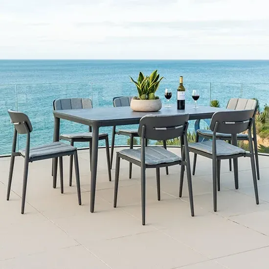 Rykon 1500mm Dining Set with 6 Chairs - Grey, Glass