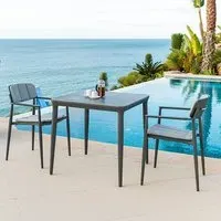 Rykon Square Dining Set with 2 Armchairs - Grey, Glass