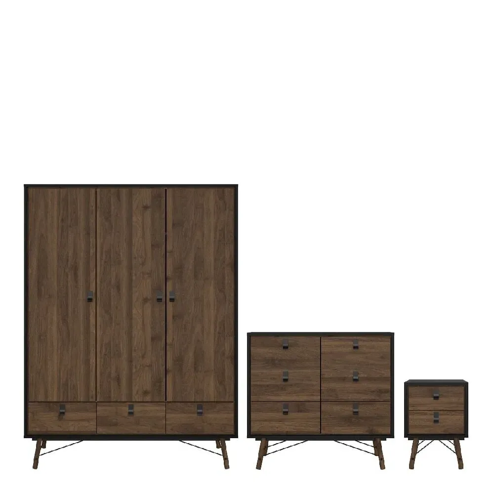 Rynok 3-Door Wardrobe Furniture Set - Black, Wood