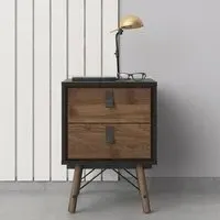 Rynok Bedside Cabinet with 2 Drawers - Black, Walnut