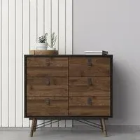 Rynok Chest of Drawers with 6 Drawers - Black, Walnut