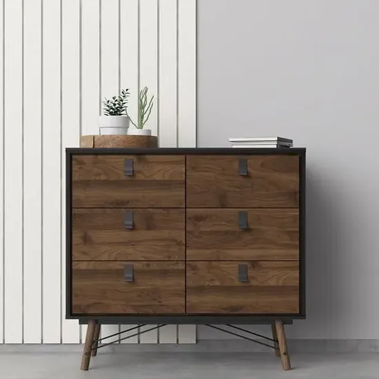 Rynok Chest of Drawers with 6 Drawers - Black, Walnut