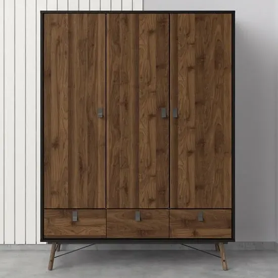 Rynok Triple Door Wardrobe - Black, Walnut