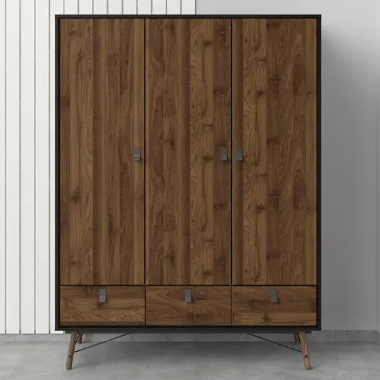 Rynok Triple Door Wardrobe - Matt Black Walnut, MDF product