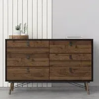 Rynok Wide Chest of Drawers with 6 Drawers - Black, Walnut