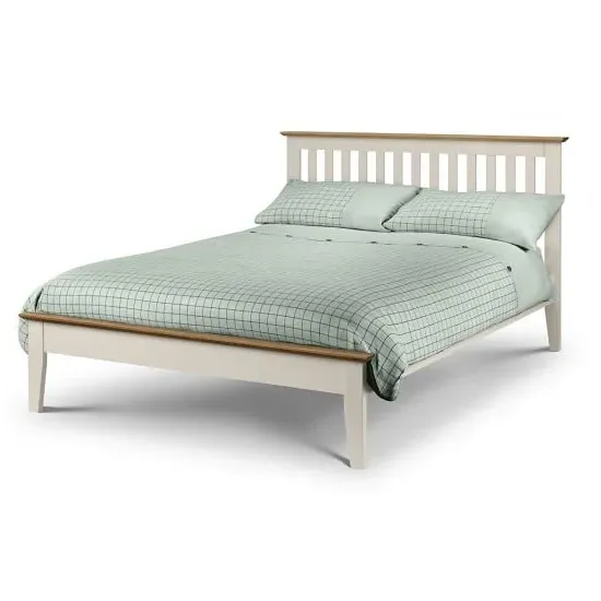 Saadet Double Size Bed Frame - Stone White, Oak image