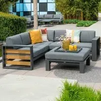 Saar Corner Lounge Set with Ottoman - Grey, Fabric