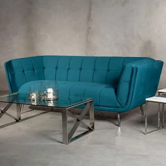 Sabina 3-Seater Sofa with Tufted Design - Teal, Velvet image