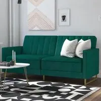 Sabinal Sofa Bed with Gold Metal Legs - Green, Velvet