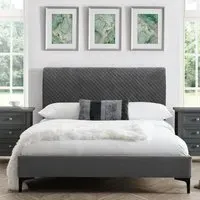 Sabine Quilted Velvet King Size Bed - Grey