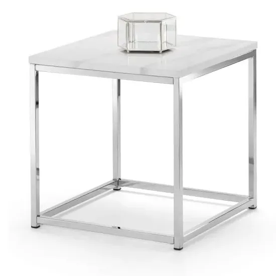 Sable Square Lamp Table - White, Marble Effect