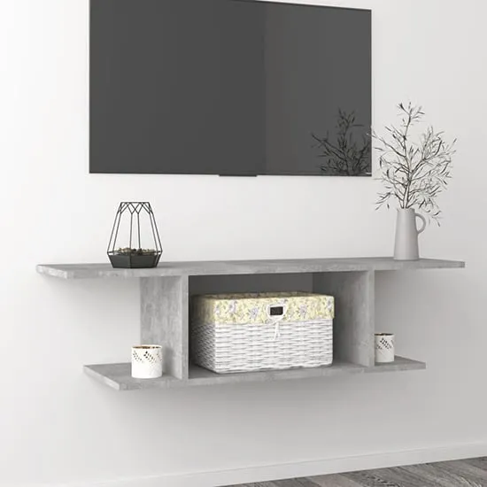 Sabra Wall Hung TV Stand with Shelf - Concrete Effect, Chipboard image