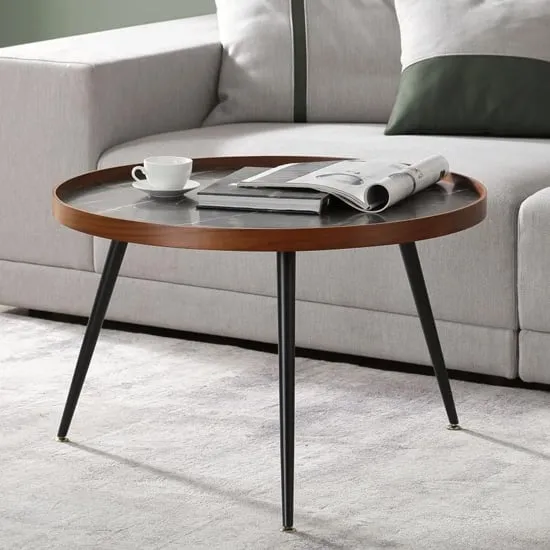 Sabri Round Coffee Table - Black, Wood
